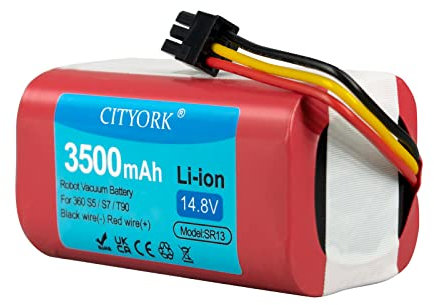 CITYORK 14,8V 3500mAh Ersatz Akku für 360 S5 S7 S7 Pro, für 360 T90 X9, Ersatzakku Hohe Kapazität, Lange Lebensdauer mit Detaillierter Beschreibung für Einfachen Austausch Staubsauger-Akku
