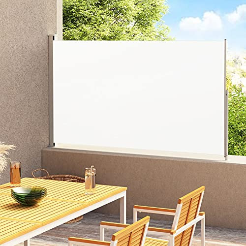Festnight Toldo Lateral 180x300 cm Exterior contra Viento, Sol y visión Extensible Marquesina Protectora Crema y Gris