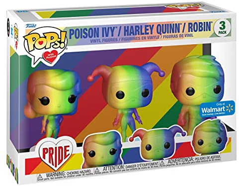 Funko DC Heroes Poison Ivy, Harley Quinn and Robin Rainbow 3-Pack Pride Pop! Vinyl Collectible Toy Figure Set - Limited Edition Exclusive