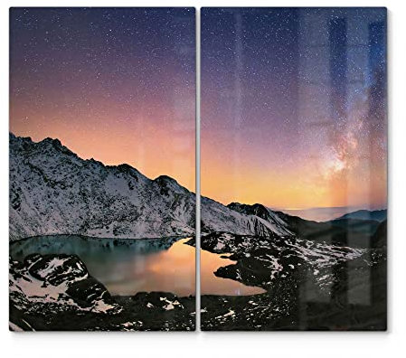 DEQORI Herdabdeckplatten Glas | 2er Set 60x52 cm | Motiv Gosainkunda unter Sternen | Ceranfeld Abdeckplatten in Küche | Herd-Abdeckungen universal | Glasplatten & Schneidebretter für Kochplatte