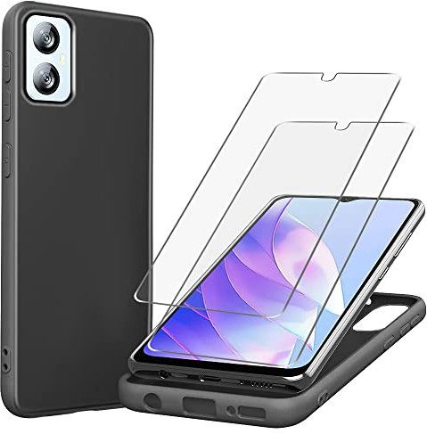 KJYLPO für Blackview A52 Hülle/Blackview A52 Pro, 2 Stück Panzerglas Schutzfolie Silikon Handyhülle, Stoßfest Schutzhülle Case, Schwarz