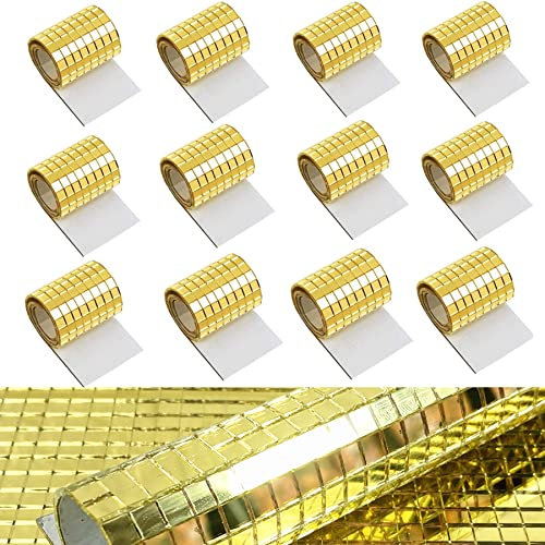 5760 Stück Echtglas-Mosaikfliesen-Aufkleber für Bastelarbeiten, Mini-quadratische Glasfliesen, selbstklebend, 5 mm x 5 mm (Gold)