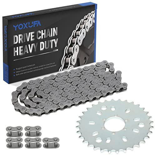 YOXUFA 110L Glieder 415H Antriebskette 32T Zähne Hinterrad Ritzel Rad 6 Löcher Kit Ersatz für 49cc 50cc 60cc 66cc 80cc 100cc 2-Takt Gasmotor motorisierter Mountainbike Fahrradmotor Heavy Duty Teile