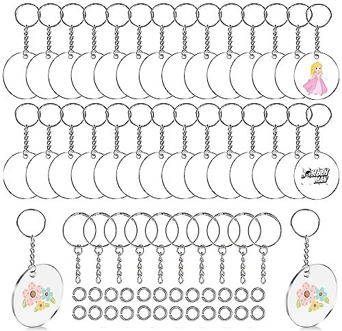 120 Pièces Porte-clés avec Disques de Cercle Set, Porte-clés Vierges en Acrylique 5cm, avec 40 Disques de Cercle Acrylique Transparent Ronde, 40 Porte-clés, 40 Anneaux de Saut, pour DIY Porte-Clés
