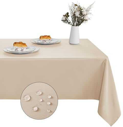 XWZO Tischdecke Abwaschbar, Tischdecke Creme, Fleckschutz Abwischbare Tischwäsche, Outdoor Tischdecken für Küche Party, 140 x 240 cm, 1 Stück