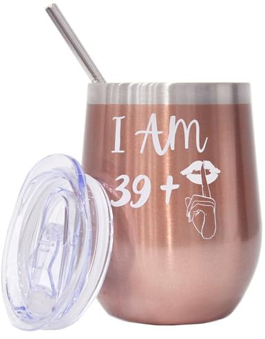 BOKALAKA 40. Geburtstag Frauen, 40. Geburtstagsgeschenk Für Frauen, Edelstahl Weinbecher Geschenke 40 Geburtstag Frau, 39+1 Birthday Gift (350ml、12OZ)