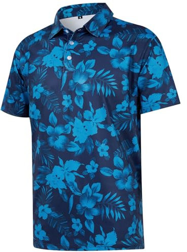iCKER Mens Short Sleeve Polo Shirts Golf Printed Polo Shirt for Men Casual Elastic T-Shirt Soft Tee Polo Tops,Blue XK026,3XL