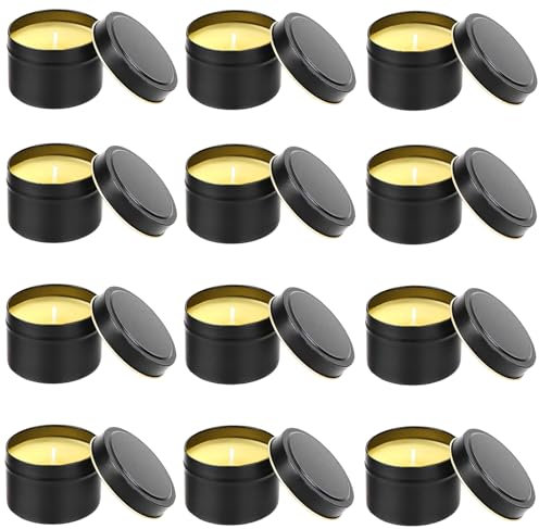 Lot de 12 Contenants de Bougie, 120ml Pot a Bougie Vide Metal avec Couvercle Boîtes à Bougies, Boîte à bougies, pour la fabrication de bougies, pots de stockage de thé séché, bonbons, epices (Noir)