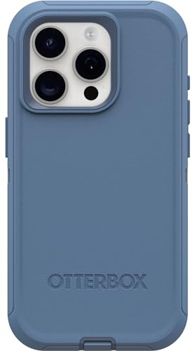 OtterBox iPhone 15 Pro (Only) Defender Series Case - BABY BLUE JEANS (Blue), screenless, rugged & durable, with port protection, includes holster clip kickstand