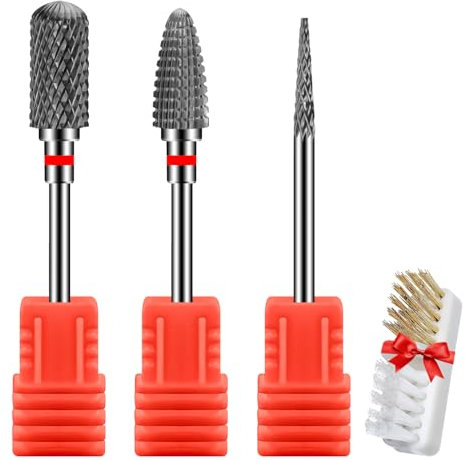 CGBE Nagelfräser Aufsätze, 3/32 Zoll Wolframkarbid Bits für Nagelfräser, Nagelfräser Bit Entfernen Gel Acryl Nagelhaut, Fräser Bit für Gelnägel, Feine Körnung, 3 Stück