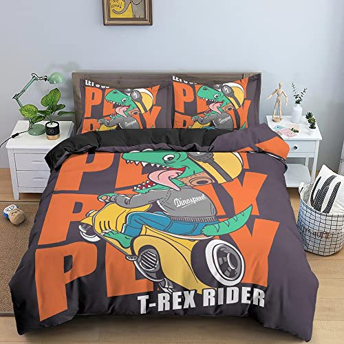 ZZXHG Bettwäsche 140x200 Kinder Orange Dinosaurier Kinder, Bettwäsche-Sets 2 teilig, Bettbezug mit Reißverschluss und 1 Kopfkissenbezug 80x80, Weiche Mikrofaser Bettbezüge