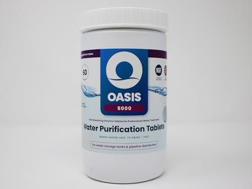 TEST ALL WATER - Oasis 5000 Water Purification Tablets | Emergency & Household Safe | 60 Tablets | 5ppm WHO Recommended | Water Purifying, Treatment & Filtration | Ideal for Camping