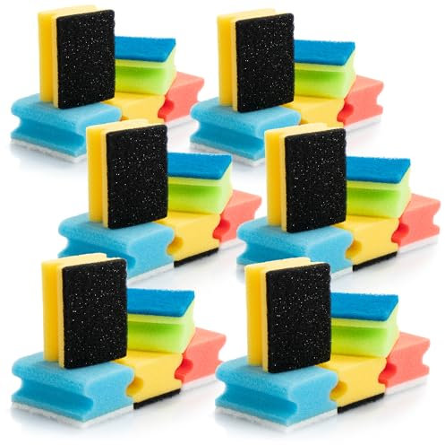 com-four® 30x Topfreiniger aus Kunststoff - universeller Reinigungsschwamm mit Griffmulde und Scheuerpad - Putzschwamm - Spülschwamm [Farbauswahl variiert] (030 Stück - Farbmix)