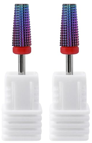 Gasea Broca Manicura, 5 en 1 Juego de 2 Brocas para Taladro de Uñas 3/32 Taladro de uñas multifunción con forma cónica broca profesional para máquina de manicura de uñas F(fino)