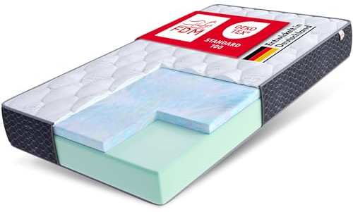 FDM Tempo Matratze 100x200 cm Kaltschaum Höhe 30 cm Härtegrad H4 Visco HR-Schaum Öko-Tex Allergikergeeignet Silver Bezug