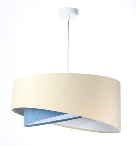 Licht-Erlebnisse Hängeleuchte Creme Blau Weiß E27 rund Ø 50 cm Stoff Velours Optik Doppelschirm Modern Pendelleuchte Schlafzimmer Hängelampe Wohnzimmer