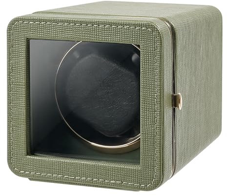 Kalawen PU Automatic Watches Winder, Single Watch Winder with Quiet Motor, Watches Rotation Storage Case Display Box for Automatic Mechanical Watches-Green