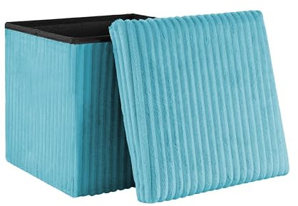 AKA Storage Ottoman, Padded Foldable Bench, Chest with Lid, Holds up to 300 kg, for Bedroom, Hallway, Living Room (Blue Corduroy, 38cm x 38cm x 38cm)