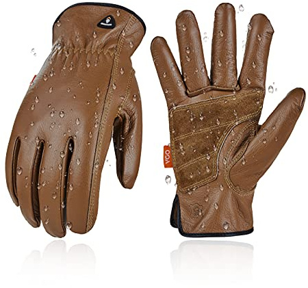 Vgo... CA9597W Arbeitshandschuhe für Herren, wasserdicht, aus Rindsleder, robuste Handschuhe für Bauwesen, zum Grillen und für mehrere Lagerhäuser