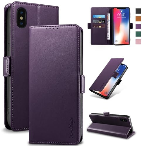 Yunubeyii Wallet Flip Case for iPhone X/XS - [RFID Blocking] Luxury PU Leather Card Holder Magnetic Phone Cover with Kickstand,Shockproof Protective Case,Purple