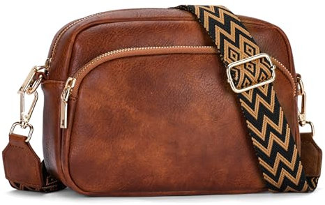 APHISON kleine Crossbody Bag Damen mit Breitem Gurt Handy Umhängetasche Schultertasche veganem Leder Handtasche Tasche Handytasche zum Umhängen mit Abnehmbarem Schultergurt 3 fächern