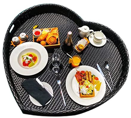 Schwimmendes Tablett für Swimmingpools, 33,5 x 32,3 x 7,9 Zoll, herzförmiges handgefertigtes schwimmendes Tablett aus Rattan, Wassertablett für Swimmingpools, schwimmender Kompott-Essteller