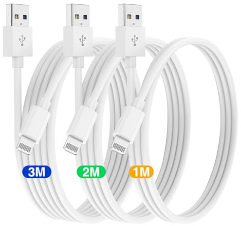 Lot de 3 Câble de Chargeur iPhone 1M/2M/3M,[Certifiés MFi Apple] Cable iPhone Charge Rapide USB vers Lightning,Cable Apple 1/2/3 mètres pour iPhone14/13/12/11/11Pro Max/X/XS/XR/XS Max/8/7/6