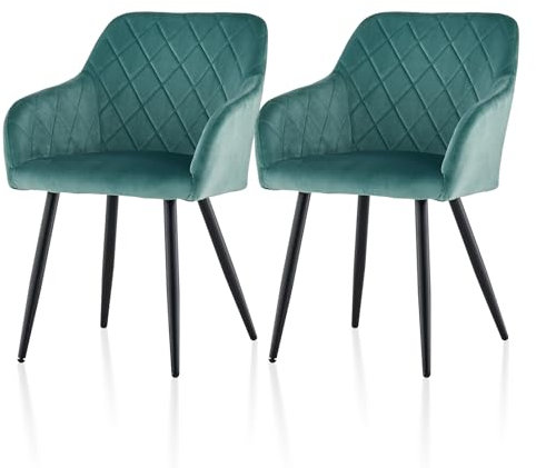 TUKAILAI Esszimmerstühle 2er Set aus Samt, Küchenstuhl Polsterstuhl Wohnzimmerstuhl Sessel mit Armlehnen Rückenlehne Metallbeinen, für Küche Esszimmer Wohnzimmer Lounge,Türkis