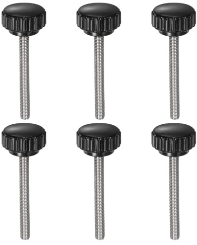 sourcing map 6pcs Knurled Clamping Knobs M5 x 45mm Metric 304 Stainless Steel Male Thread Thumb Screw on Type 22mm Plastic Round Head Threaded Hand Bolt Stud Knobs Black