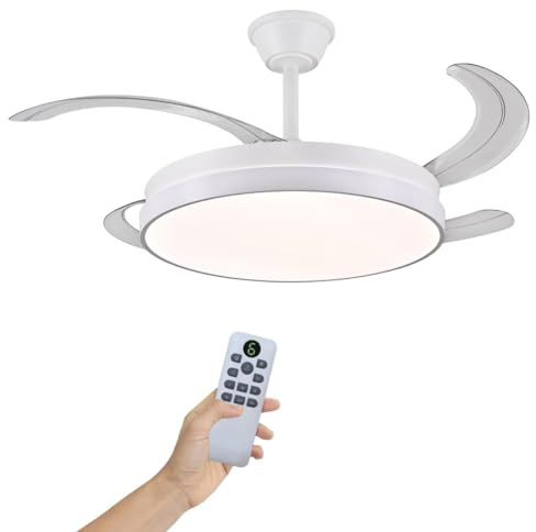LUMIKING Ventilador de Techo con Luz LED 72W Silencioso - CCT 3000-4000-6000K con Aspas Retractiles - Mando a Distancia, Función Verano e Invierno y Reversible - Ventilación en Hogares y Oficinas