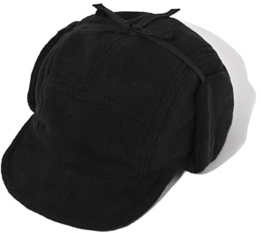 Clakllie Wintermütze mit Ohrenklappen Warme 5 Panel Basecap Baseball Stil Trappermütze Unstructured Short Brim Cap Winddicht Golf Fliegermütze Damen Verstellbar Earflap Cap,BSWD2401-Black