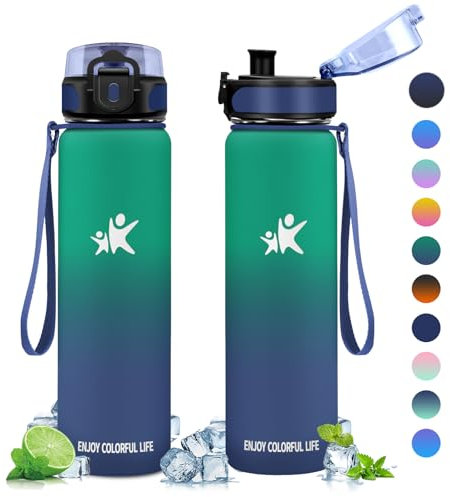 KollyKolla Gourde Isotherme 1L, Gourde Inox sans BPA, Gourde Metal, Réutilisable, Thermos Anti Fuite, Bouteille Isotherme en Acier Inoxydable pour Enfant & Adulte, École, Bureau, Outdoor, Sport