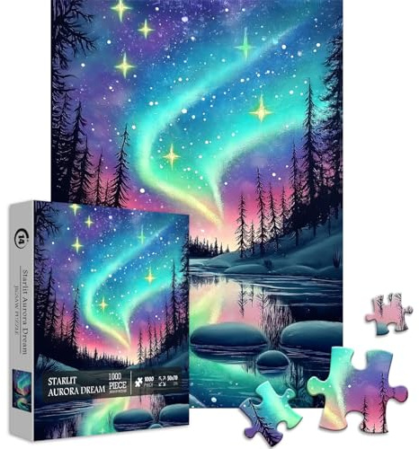 Magic Northern Lights Puzzles for Adults 1000 Pieces, Nature Fantasy Landscape Puzzle Tree Star, Starry Night Puzzles Galaxy, Challenging Scenery Jigsaw Puzzles Aurora Light
