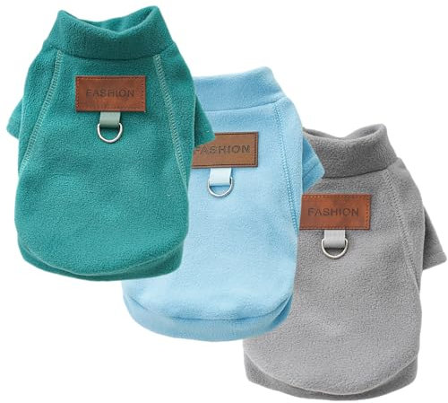 2 Stück/3 Stück Fleece Hundepullover für kleine Hunde, weicher Warmer Rollkragen Hunde Sweater Mantel, Haustier Welpe Katze Winterbekleidung (A-Grau Grün Blau, S)