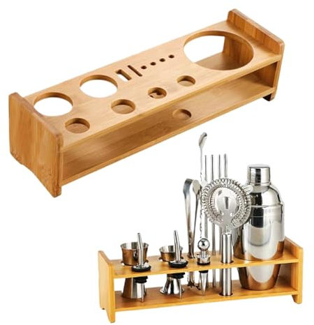 Iouyjiu Bartender Set Stand, Wooden Cocktail Tool Holder, Professional Mixer Organizer, Compact Storage Rack, Zubehör Set für Zuhause, Party, 31,2 x 9,5 x 9 cm