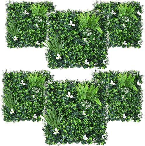 Hipicute Künstliche Buchsbaum-Hecken, 50,8 x 50,8 cm, mit 100 Kabelbändern, Gras-Sichtschutz, Grünzaun, Wandpaneele, Abdeckung für Outdoor, Innenbereich, Garten, Hinterhof und Dekoration, 6 Stück
