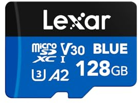 Lexar Carte micro SD bleue de 128 Go jusqu'à 160 Mo/s, carte mémoire microSDXC UHS-I avec adaptateur SD, C10, U3, A2, V30, Full HD, 4K UHD, carte TF haute vitesse
