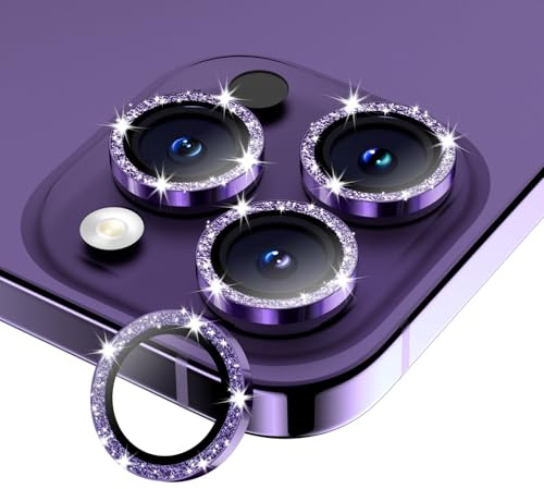 Wumigoo für iPhone 14 Pro Max/14 Pro Kameraschutz, Glitzer Tiefviolett | 9H+ gehärtetes Glas, HD Individualschutz, Kratzfestes Robuster, Einfache Montage, Kamera Schutz Kompatibel mit Hülle