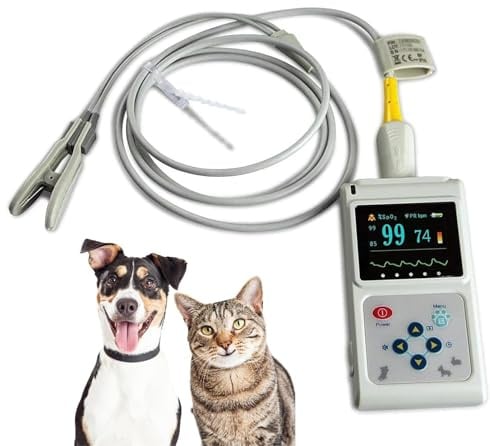 BLUEZY Veterinär-Pulsoximeter, Tragbares Veterinär-Blutdruckmessgerät, 1,8-Zoll-LCD-Display, Mit Wiedergabe, Echtzeit-Übertragungs- Und Speicherfunktion, Pulsfrequenzmessgerät Für Katzen/Hunde