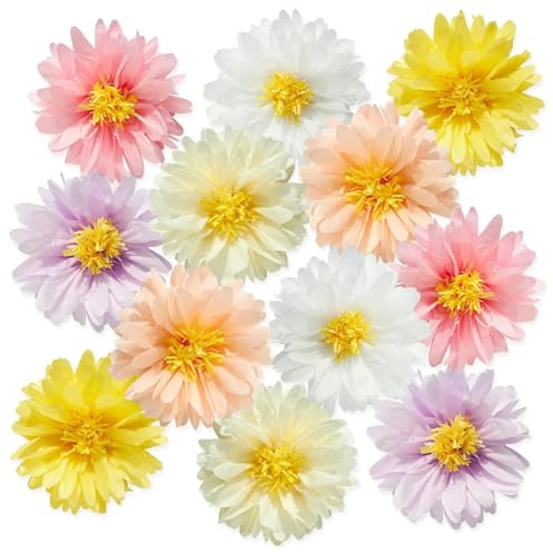 Heqxwl 12 Stück Papierblumen Pompons Deko – Bunte Seidenpapier Blumen 35 cm – Hängedekoration für Weihnachten, Hochzeit, Geburtstag & Party