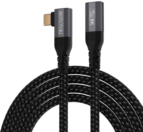 HOTUTUKI usbc extension cable right angle 2m-Compatible with Thunderbolt 4/usb 4, 40Gbps Data Transfer, 8K Video Display, 240W Power Delivery, type c Male to Female extender