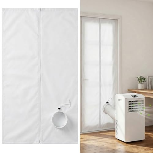 Ninonly Air Conditioner Door Seal, 100x210cm Sliding Window Seal Kit with Zipper, AC Door Kit for Mobile Air Conditioner, Drawstring Hose Opening for Tumble Dryer