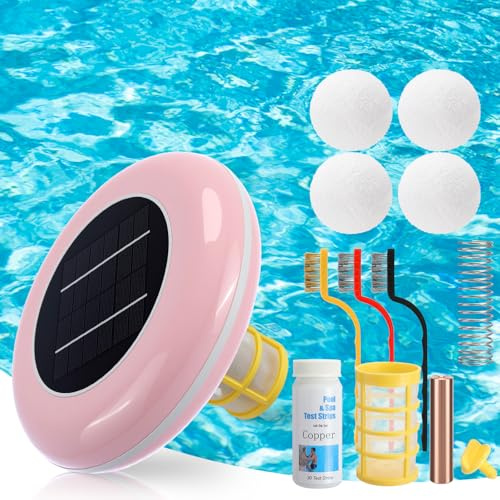 Mysora Ionizzatore solare per piscina, purificatore d'acqua galleggiante automatico, in rame, ionizzatore con 4 palline che eliminano la schiuma, fino a 35.000 galloni, per piscine fuori terra