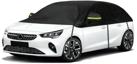 Halbe Autoabdeckung Ersatz Passend für Opel Corsa D Renault Clio VW Golf VW Polo, Universelle Sonnenfest Hälfte Halbgarage, Wasserdicht Auto Halbgarage, UV-Beständige Regen Sonne Staub Schutz