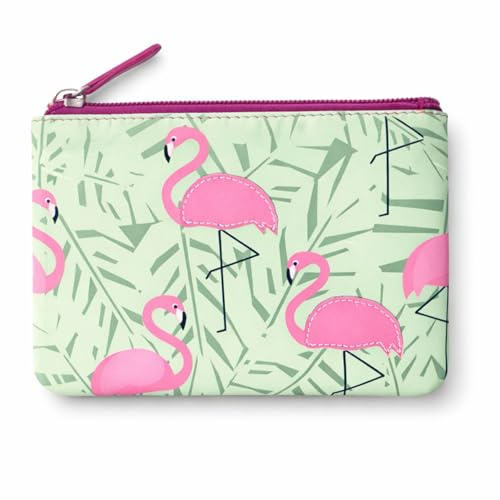 Mala Leather Porte-monnaie en cuir véritable avec motif flamant rose avec poche pour cartes - 12 x 8 cm