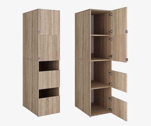PLATAN ROOM Hochschrank Badschrank Beatrice 187 x 45 x 65 cm Wäscheschrank Badregal Schrank für das Badezimmer (Eiche Sonoma, 45 cm breit)