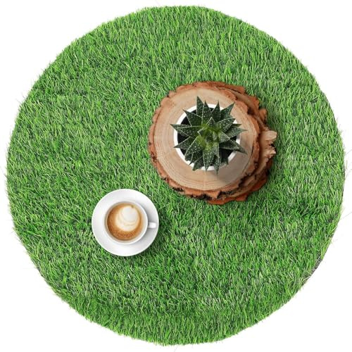 Runde Kunstrasenmatte 51x51x2,5cm Grün für Tische und Deko | Glatte Kunststoffoberfläche, Passend für Indoor und Outdoor Einsatz, Geburtstage, Buffet und Balkon
