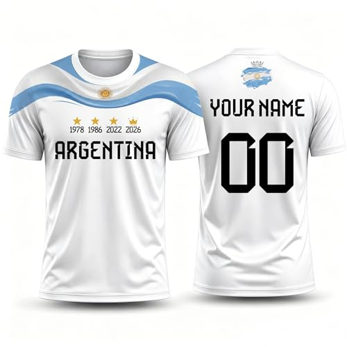 Cizzcsa Maglia Personalizzata Calcio Coppa del Mondo 2026, Maglie Calcio Personalizzabili per Uomo Donna Bambino (AR-Gen-Ti-na)