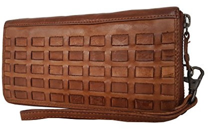 Bear Design Umhängetasche Portemonnaie (20/12/ 2 cm) mit Handgelenkschlaufe, CL13997 geflochtenes, gewaschenes Leder, beige