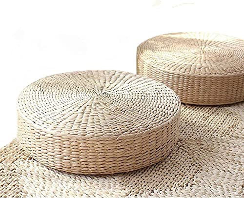 DUOSHIDA Tatami Lot de 2 coussins de sol ronds rembourrés en paille pour siège d'extérieur (50 x 10 cm)